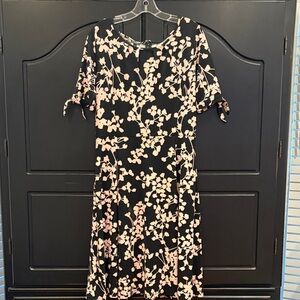 Talbots Black and Pink Floral Midi Dress